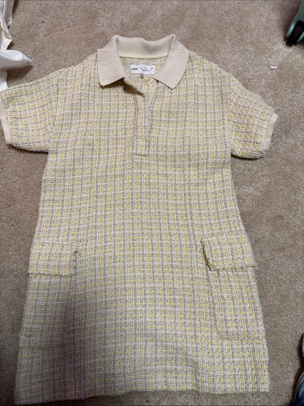 Zara Kids Cream and Yellow Tweed Polo Dress